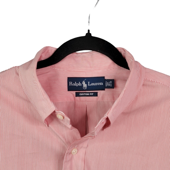 Ralph Lauren Custom Fit Red White Micro Pin Stripe Dress Shirt Men's Size 16.5 - Picture 4 of 11
